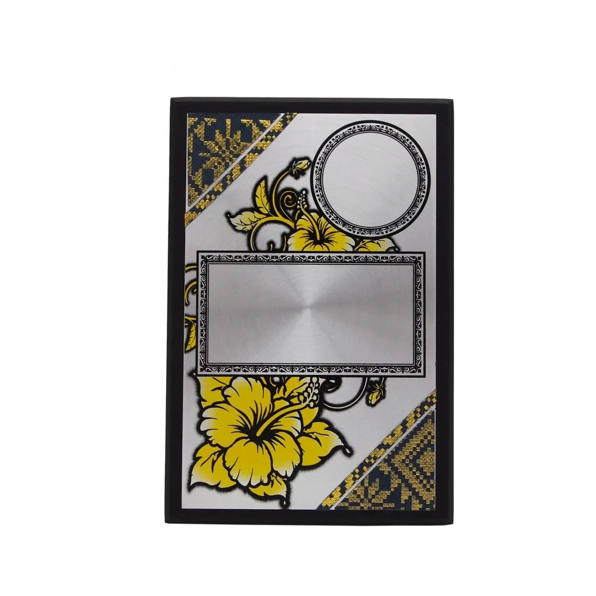 Bunga Raya Aluminum Plate on Wood with Plastic Stand (MAROON / BLUE) EP264 product image