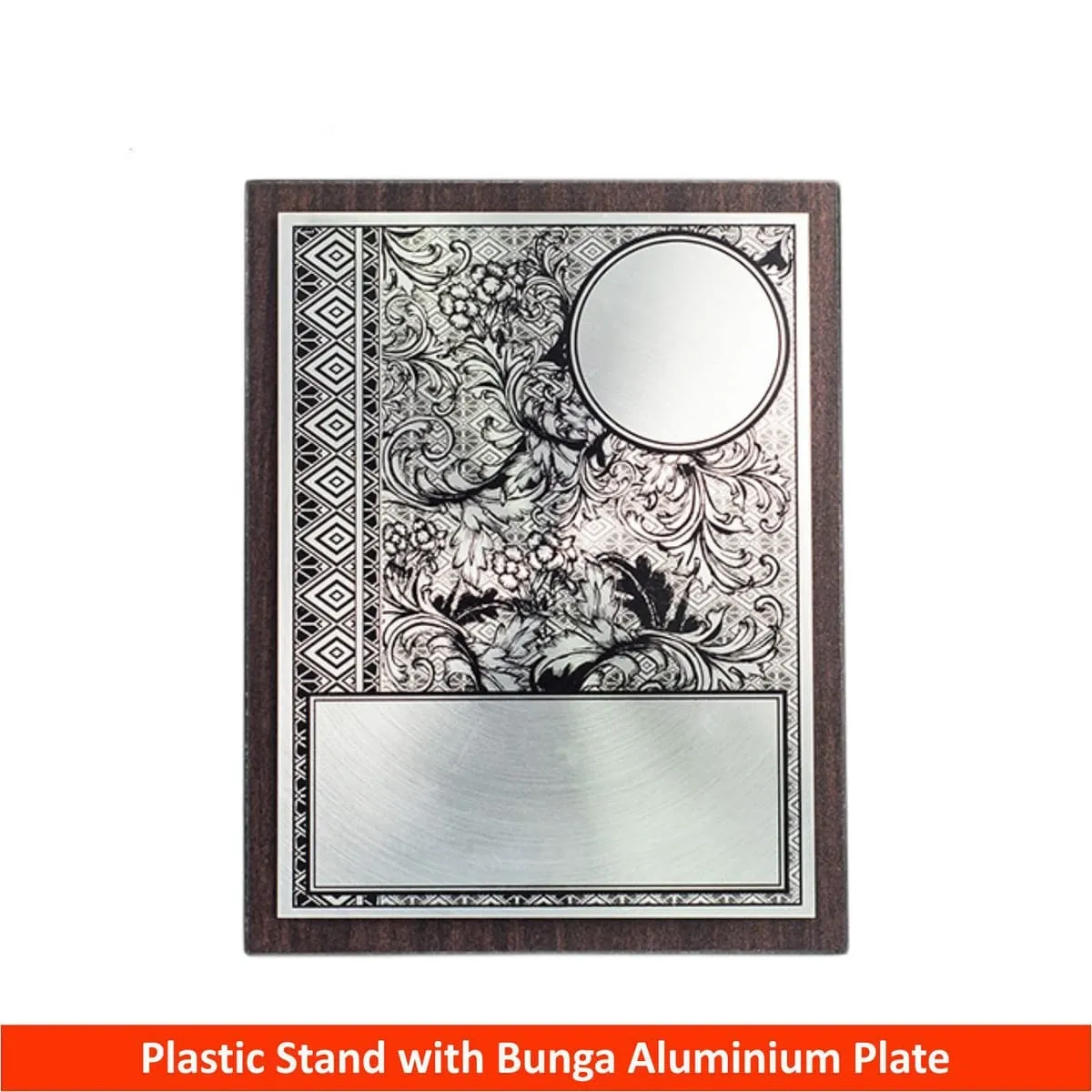 Batik Aluminum Plate on Wood with Plastic Stand