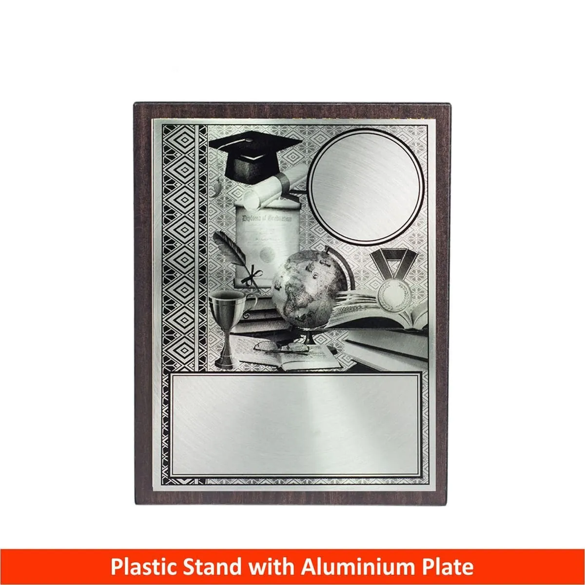 Award Aluminum Plate on Wood with Plastic Stand