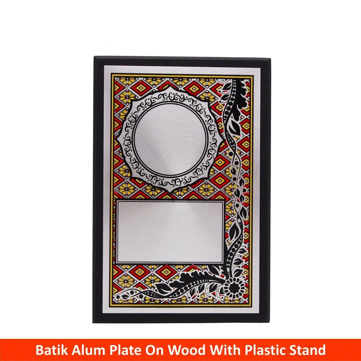 Batik Aluminum Plate on Wood with Plastic Stand (RED / BLUE)