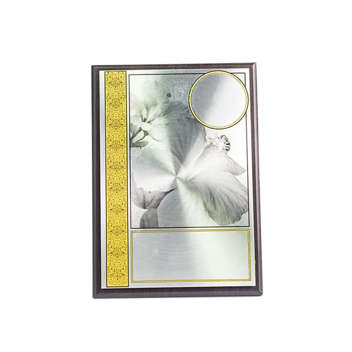 Bunga Raya Aluminum Plate on Wood with Plastic Stand EP294