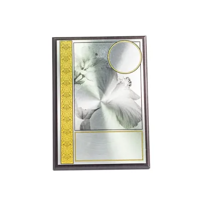 Bunga Raya Aluminum Plate on Wood with Plastic Stand EP294