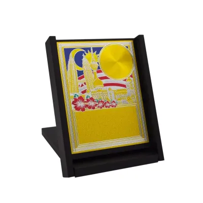 Malaysia Flag Gold Sticker On Wooden Box EP645