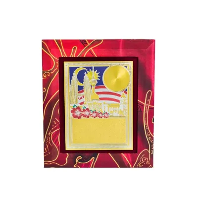 Batik Wooden Plaque with Gold Sticker (MAROON) EP649