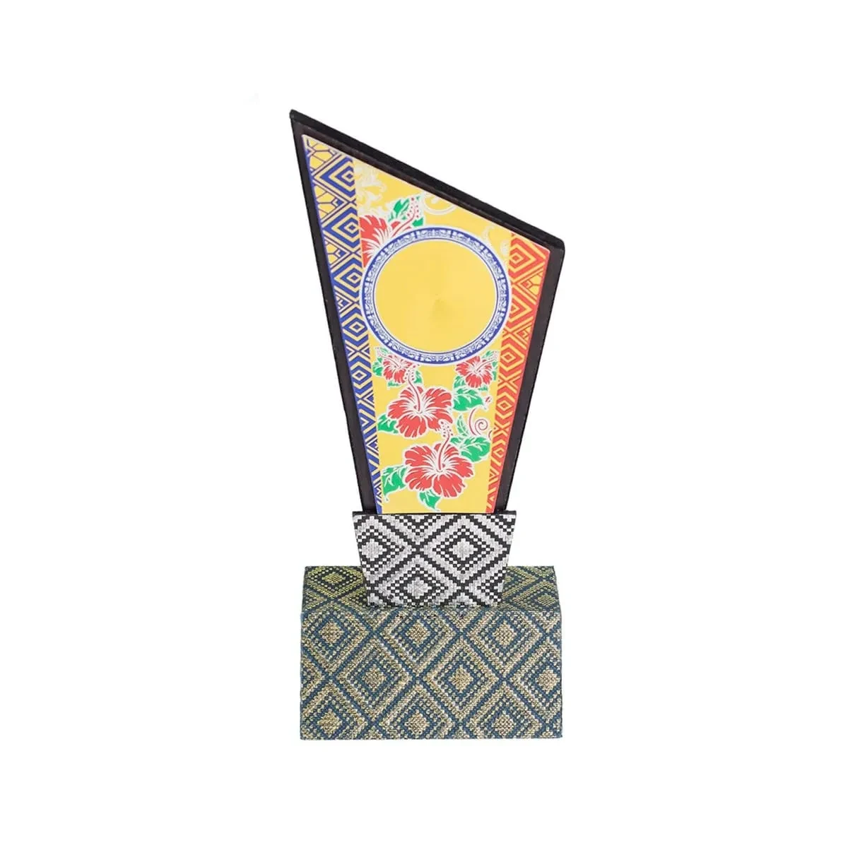 Songket Wooden Stand with Bunga Raya Gold Sticker (BLUE) EP676