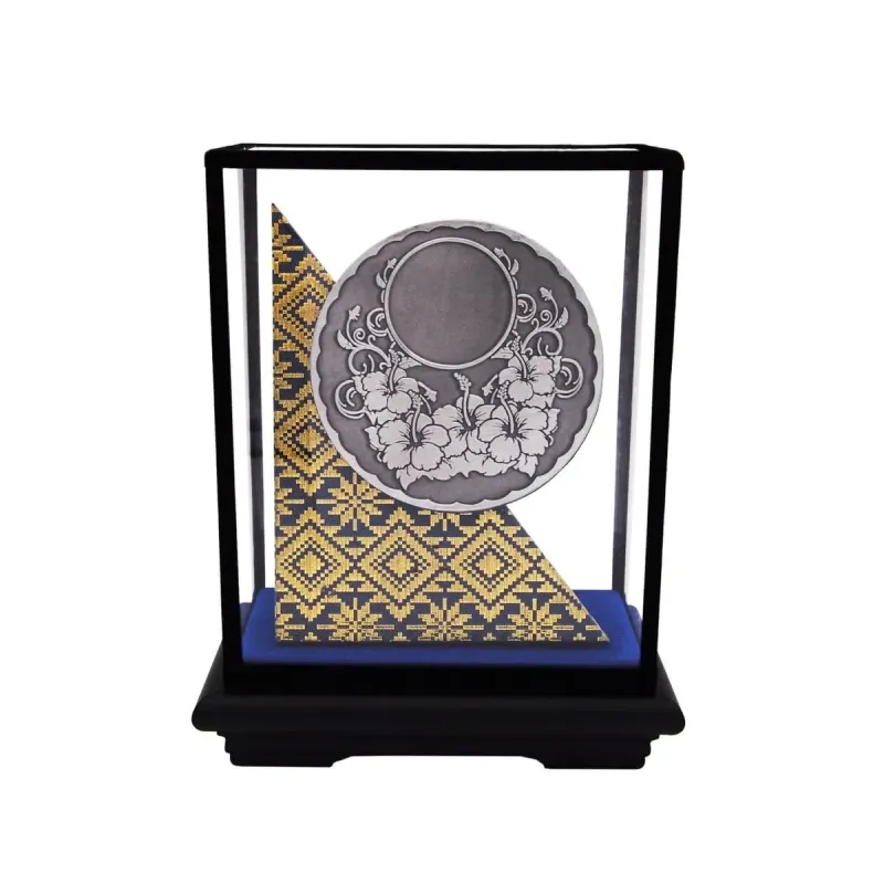 Songket Wood Stand with Bunga Raya Plate (BLUE) EP7060 mixed materials corporate gifts product image