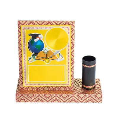 Songket Wooden Plaque with Pen Holder EP719