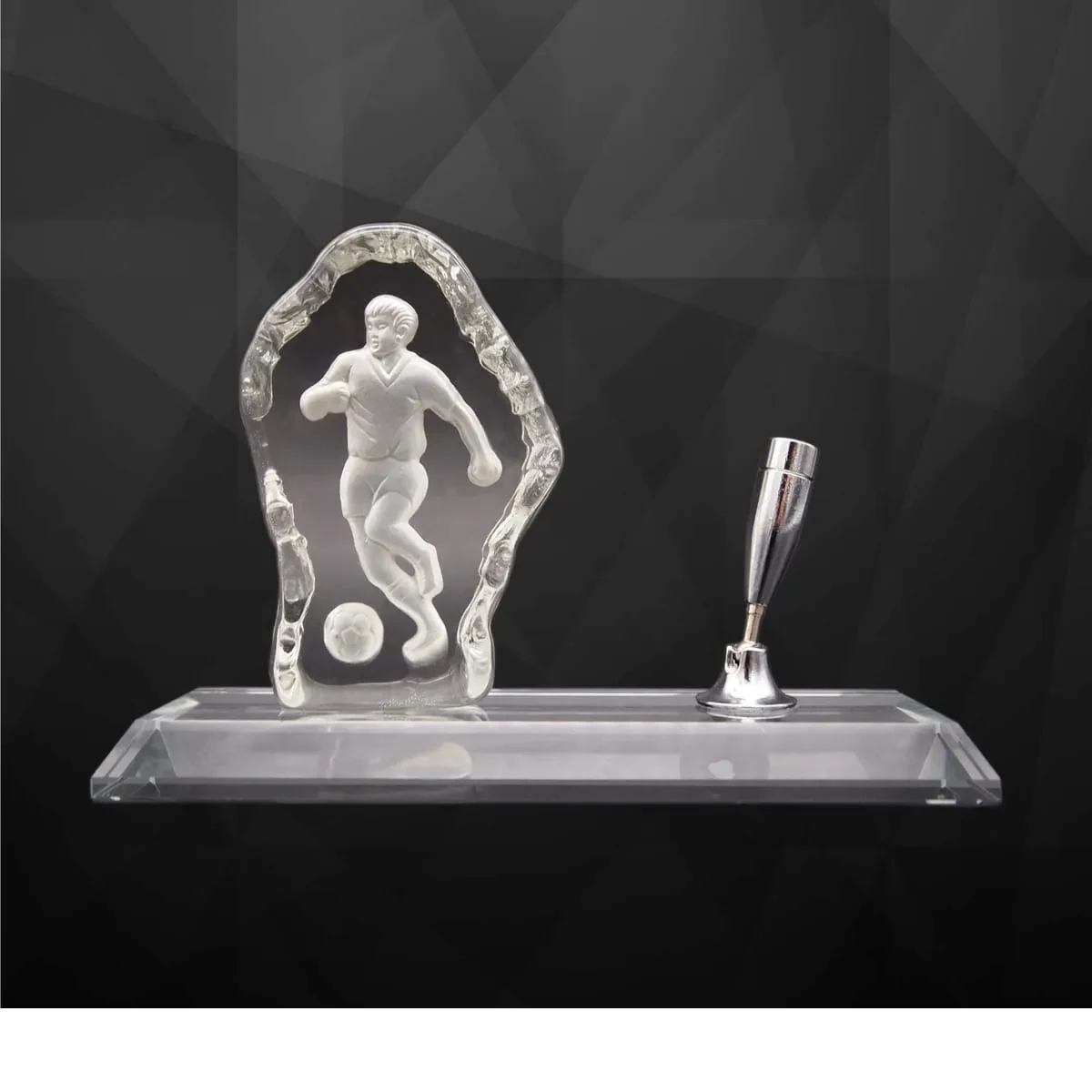 Football Crystal Paper Weight With Pen Holder FC