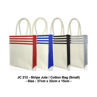 Small Stripe Jute / Cotton Bag (RED / BLUE / BLACK / GREY) JC212