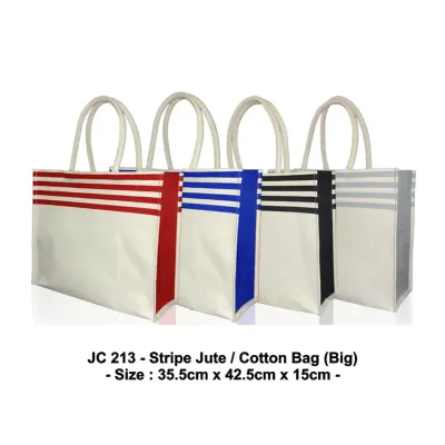 Big Stripe Jute / Cotton Bag (RED / BLUE / BLACK / GREY) JC213