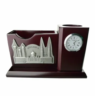 Wooden Pen Holder & Memo Holder With Clock PW001