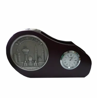 Wooden NC Holder & Pen Holder With Clock PW004