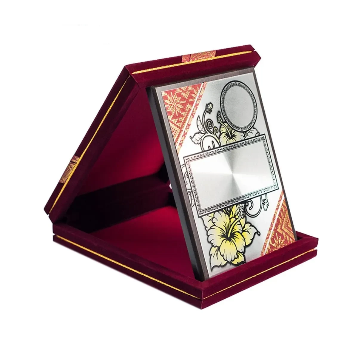 Velvet Box with Songket Aluminium Plate (BLUE / MAROON) VB264 mixed materials corporate gifts product image 3