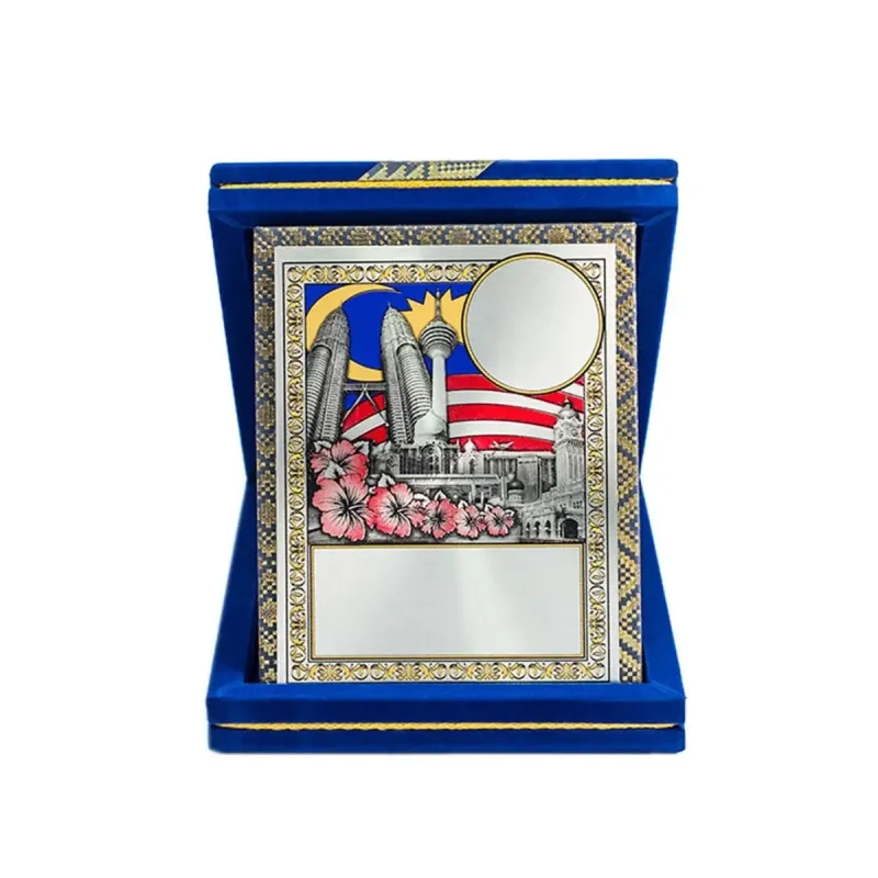 Songket Velvet Box with Aluminium Plate (BLUE / MAROON) VB639 mixed materials corporate gifts product image