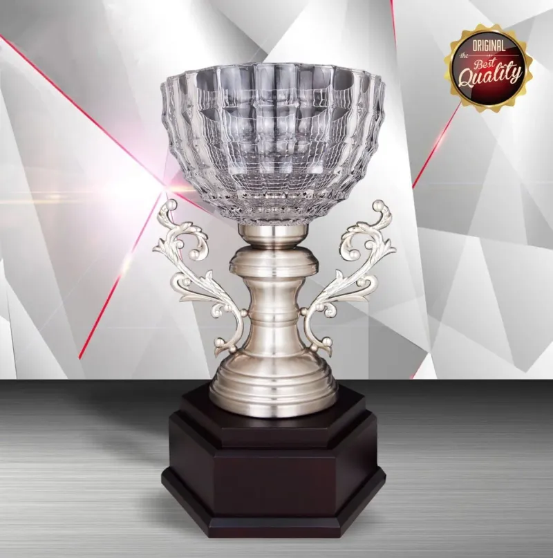Exclusive White Silver Trophy with Crystal Bowl WS6126 silver-finish metal white silver trophies product image