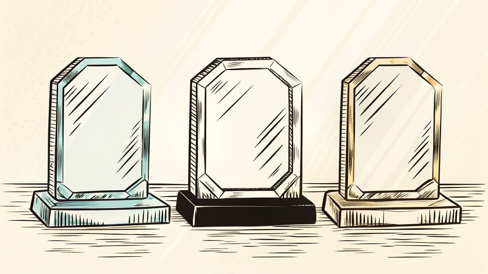 Hand-drawn brand illustration for the Crystal Plaques buyer's guide.