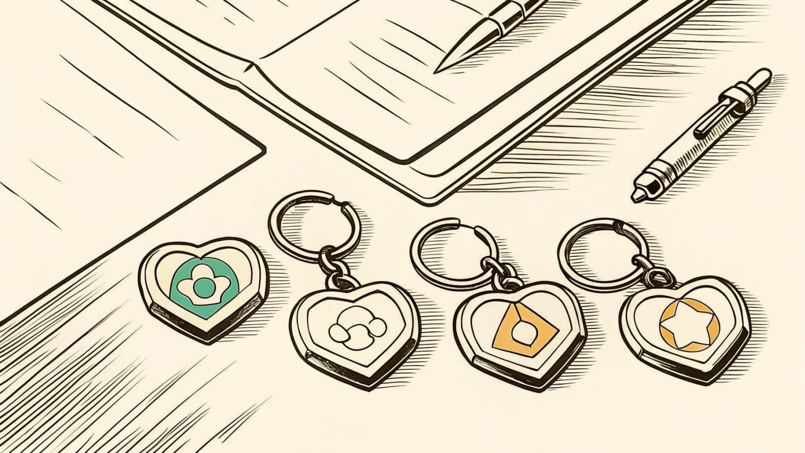 Hand-drawn brand illustration for the Keychains buyer's guide.