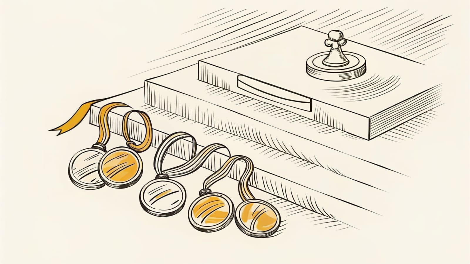 Hand-drawn brand illustration for the Metal Medals buyer's guide.