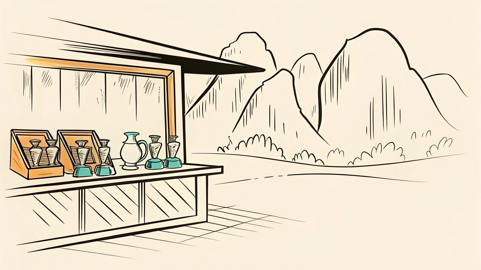 Brand-style illustration showing local landmarks of Ipoh, Perak alongside a row of trophies and engraved corporate gifts.