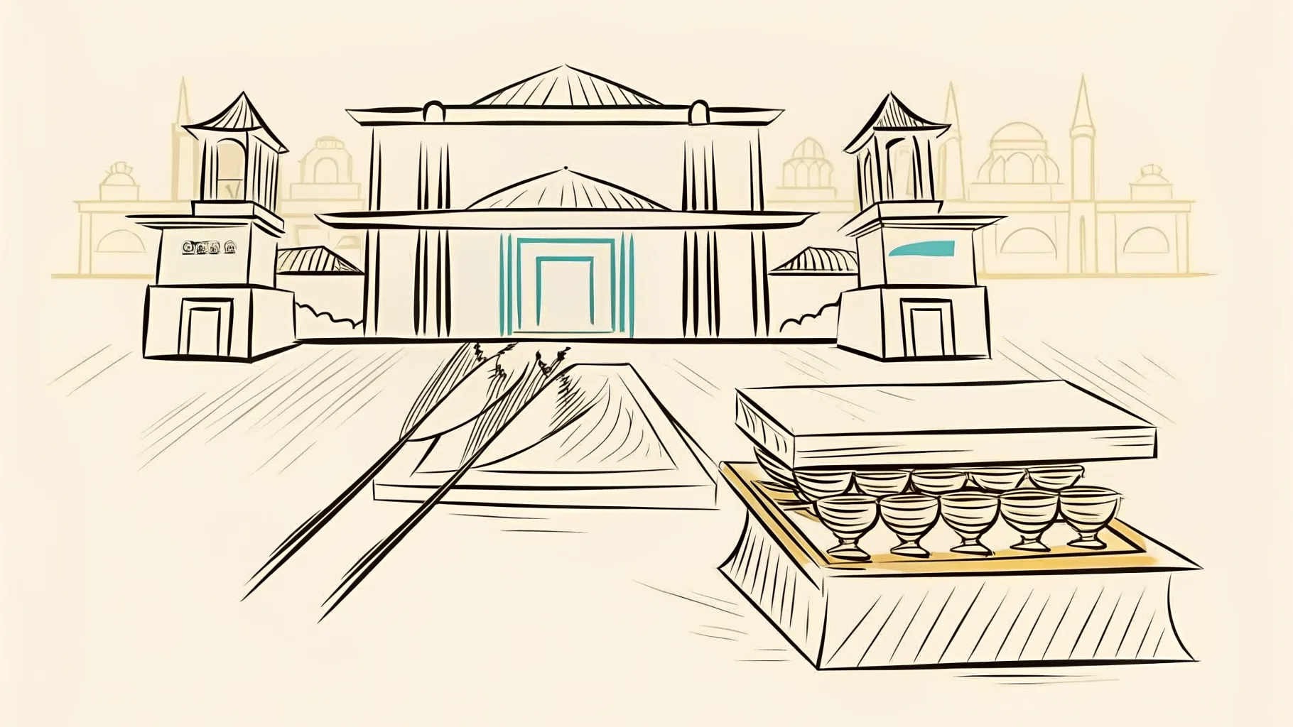 Brand-style illustration showing local landmarks of Kajang, Selangor alongside a row of trophies and engraved corporate gifts.