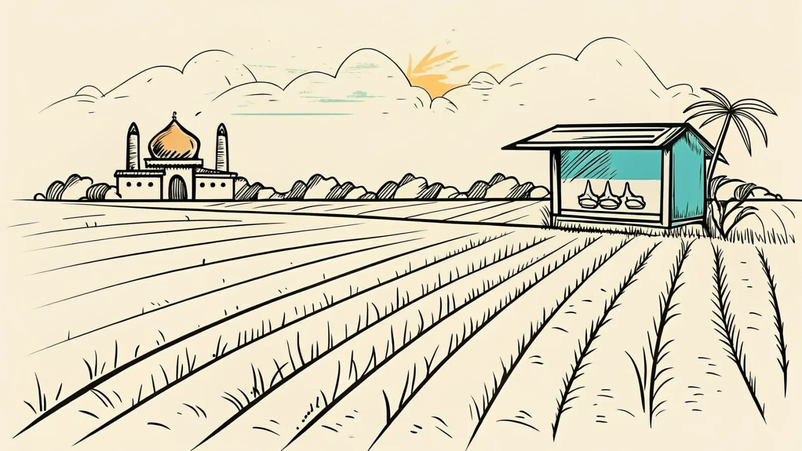 Brand-style illustration showing local landmarks of Kangar, Perlis alongside a row of trophies and engraved corporate gifts.