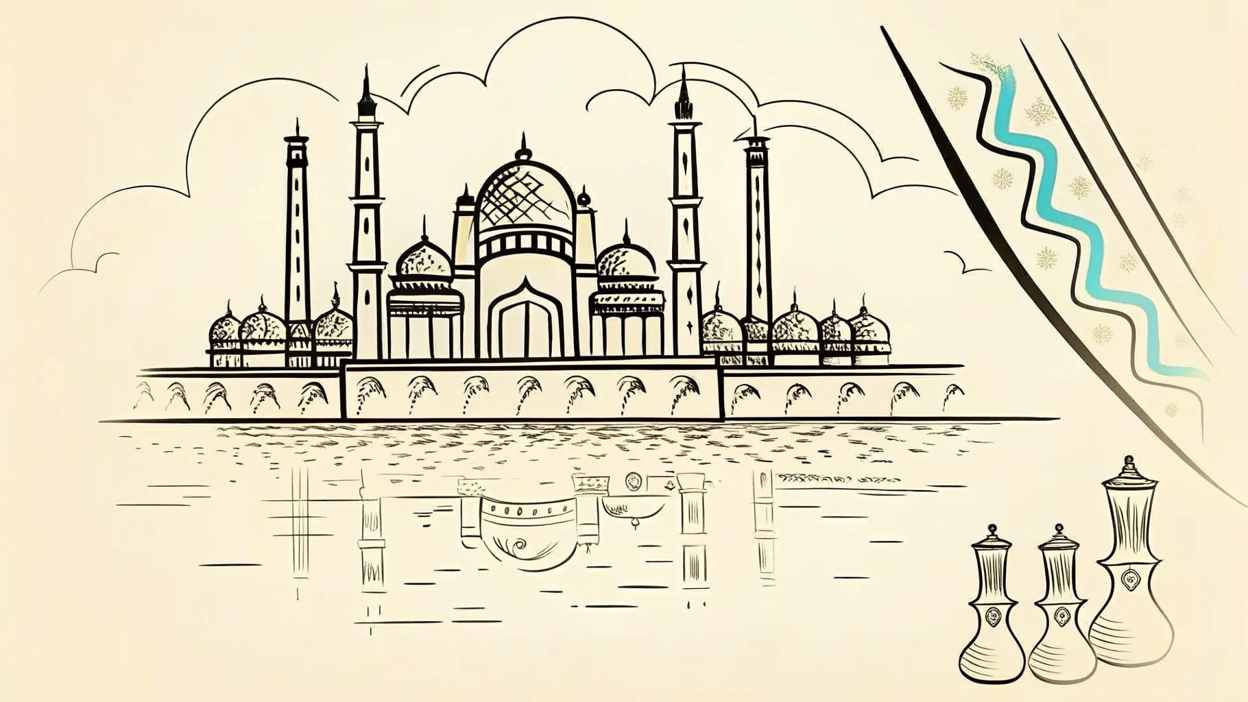 Brand-style illustration showing local landmarks of Kuala Terengganu, Terengganu alongside a row of trophies and engraved corporate gifts.