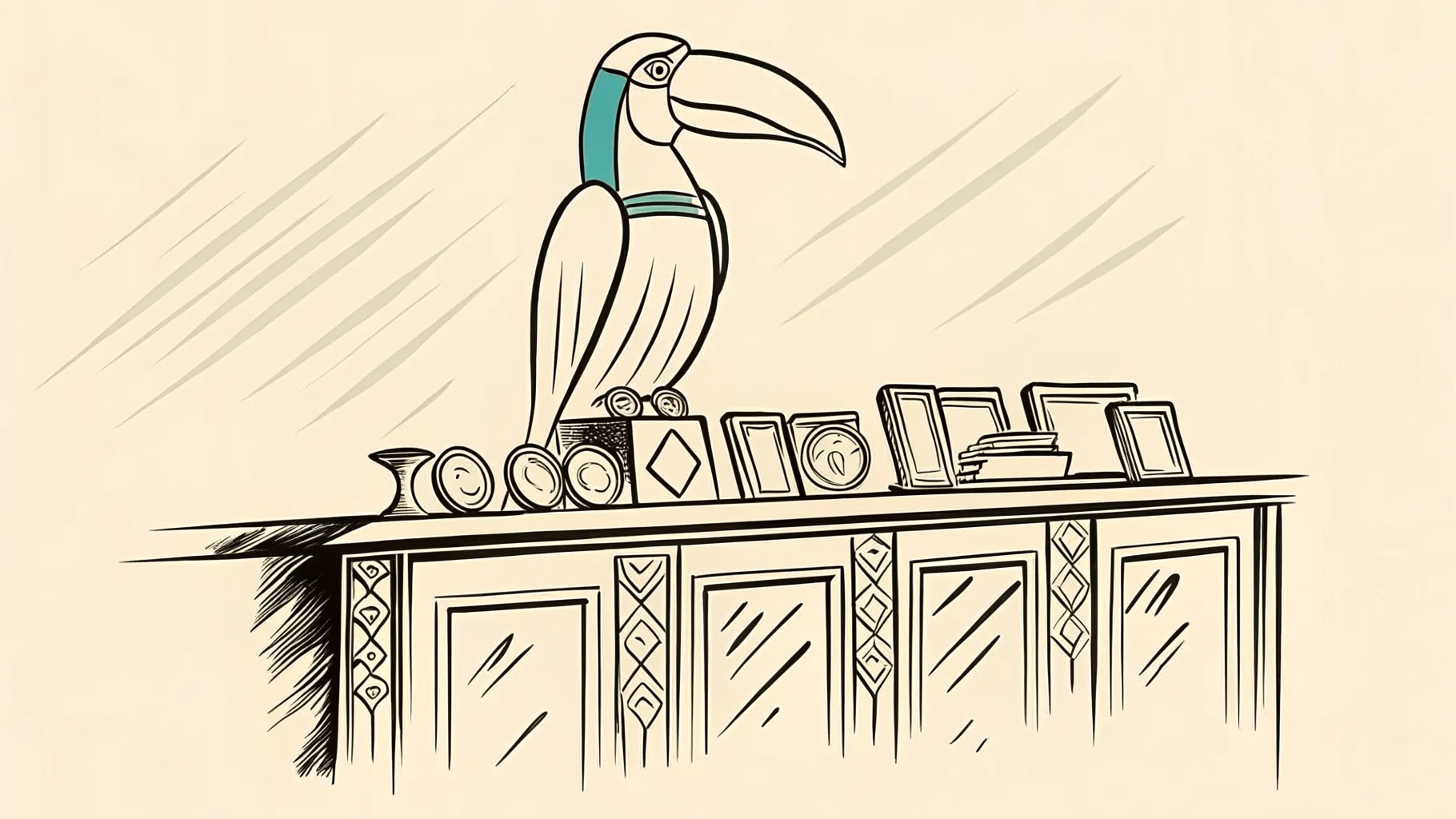Brand-style illustration showing local landmarks of Kuching, Sarawak alongside a row of trophies and engraved corporate gifts.