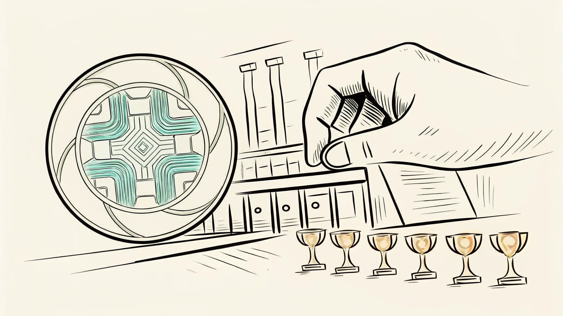 Brand-style illustration showing local landmarks of Kulim, Kedah alongside a row of trophies and engraved corporate gifts.