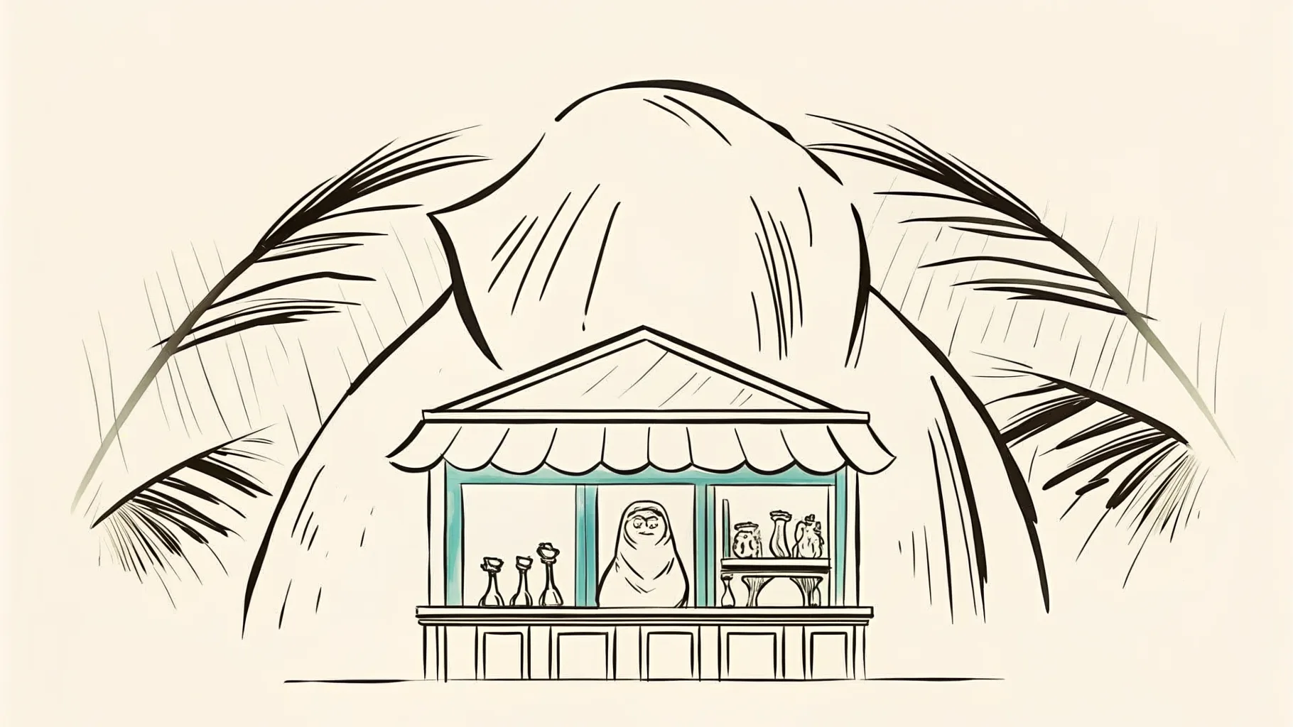 Brand-style illustration showing local landmarks of Sandakan, Sabah alongside a row of trophies and engraved corporate gifts.