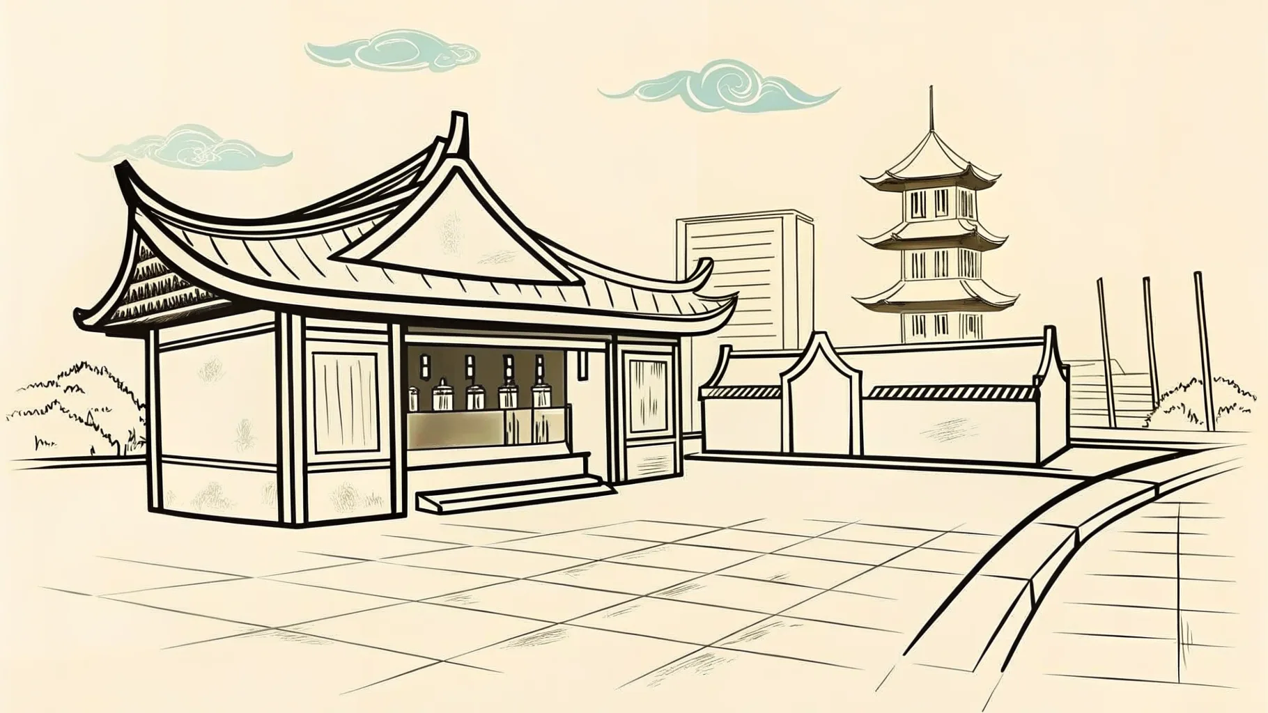 Brand-style illustration showing local landmarks of Sibu, Sarawak alongside a row of trophies and engraved corporate gifts.