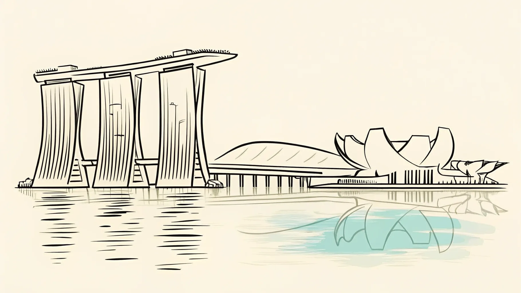 Brand-style illustration showing local landmarks of Singapore, Singapore alongside a row of trophies and engraved corporate gifts.